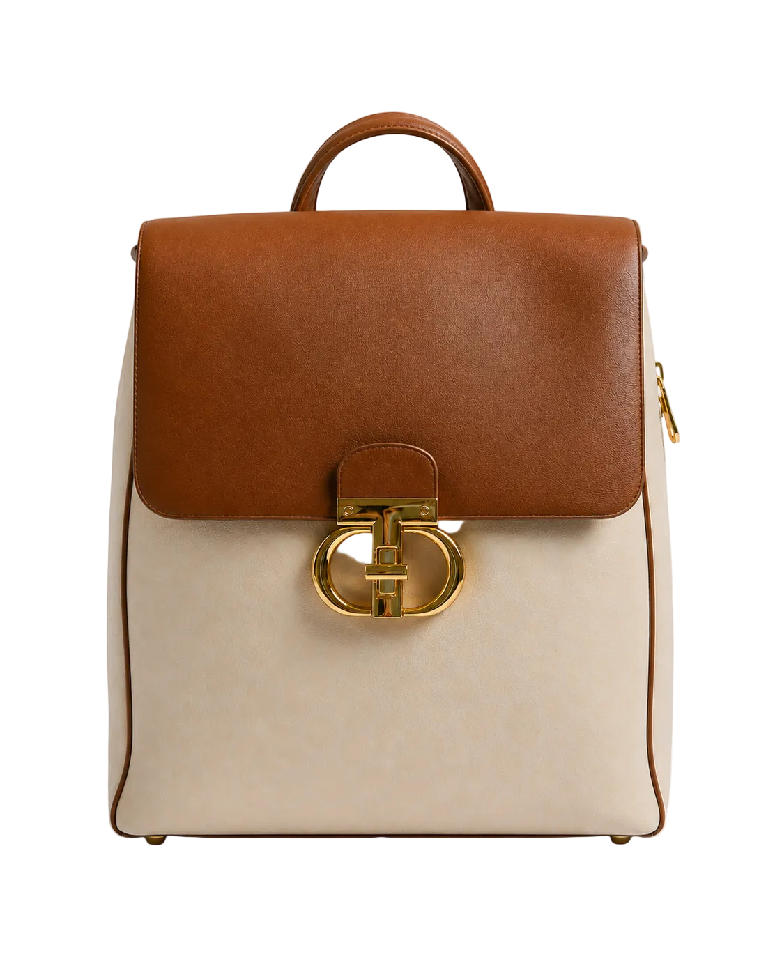 Top-Handle Mini Backpack – Beige & Brown