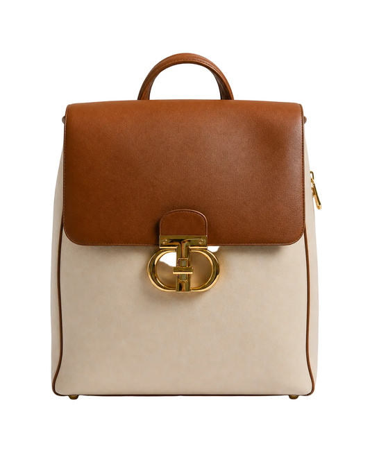 Top-Handle Mini Backpack – Beige & Brown