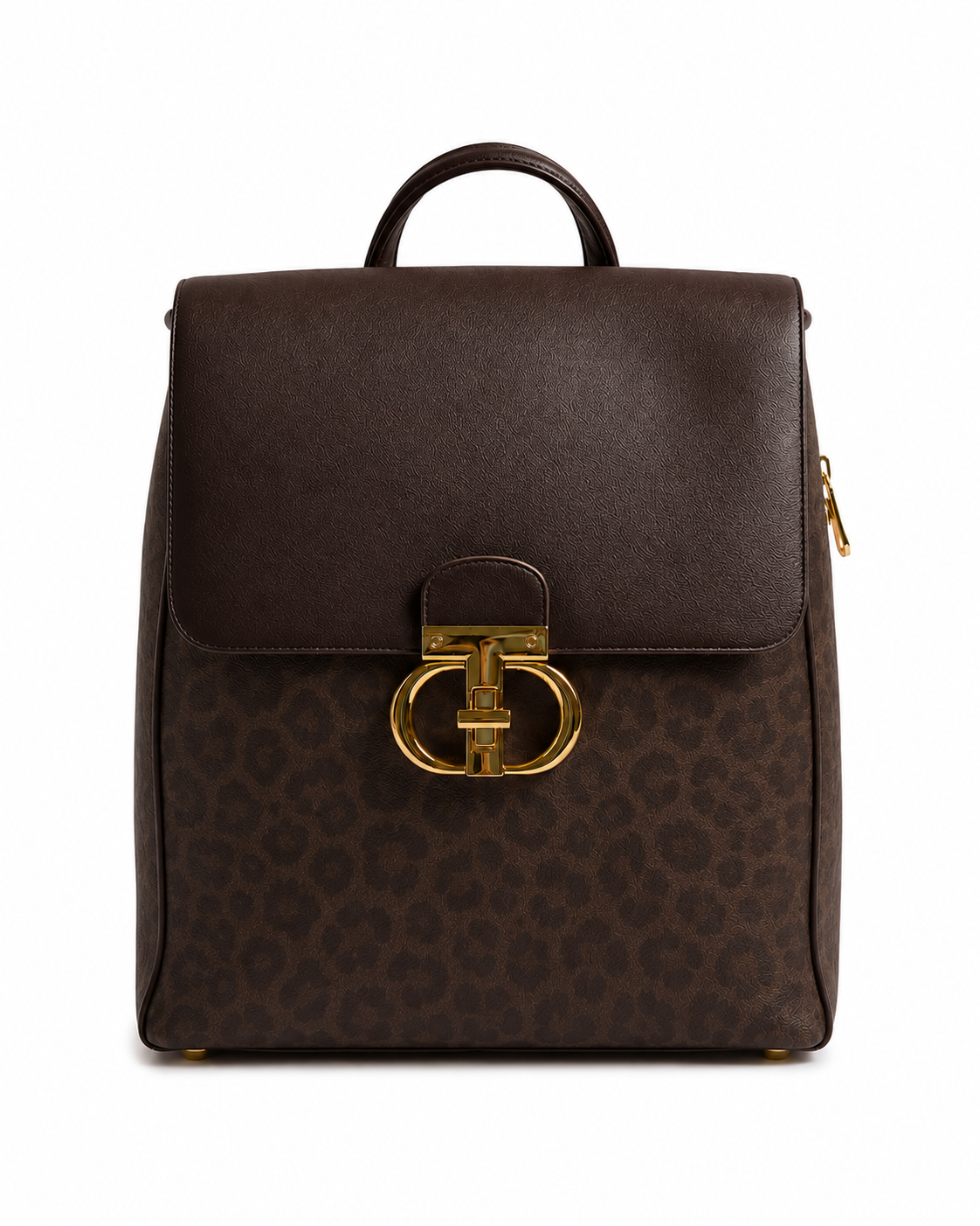 Top-Handle Mini Backpack – Dark Brown (leopard print )
