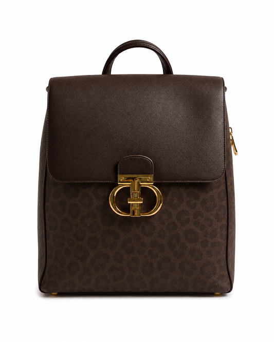 Top-Handle Mini Backpack – Dark Brown (leopard print )